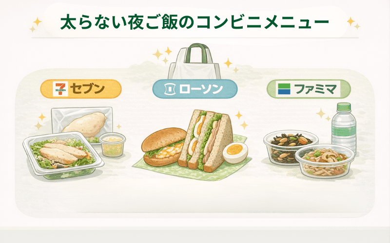 太らない夜ご飯のコンビニメニュー3選【セブン・ローソン・ファミマ】をイメージできる画像