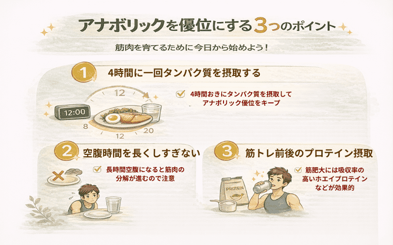 アナボリックを優位にする3つのポイントをイメージできる画像