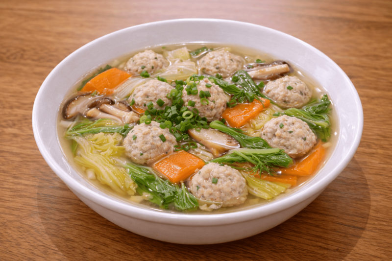 鶏団子と野菜のスープをイメージできる画像