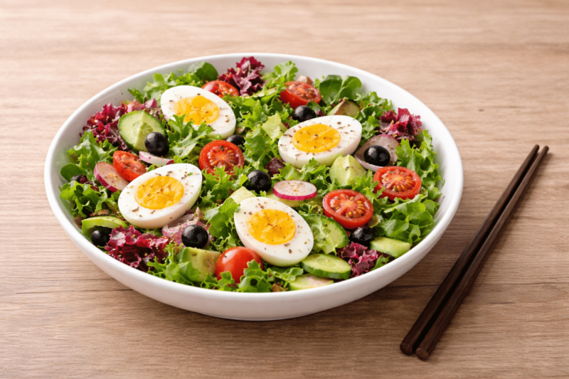 卵＋サラダ＋オリーブオイルをイメージできる画像